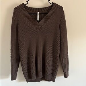 Athleta Chocolate V-Neck Cotton Blend Sweater